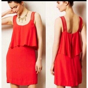 MAEVE Anthropologie Dress Red Tisana Sleeveless Crochet Tiered Boho Flirty